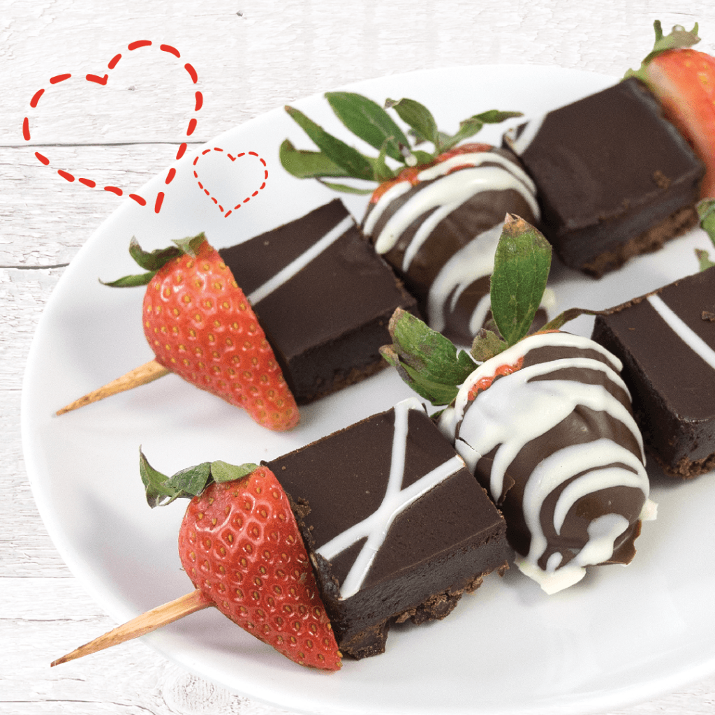 valentine's kabobs with strawberries and brownies